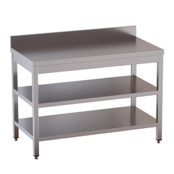 Vaiotec Topline Gastro-Arbeitstisch, Grundboden, Zwischenboden und Aufkantung, 2000 × 600 mm