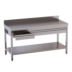 Vaiotec Topline Gastro-Arbeitstisch, Grundboden, 3 Schubladen und Aufkantung, 1400 × 700 mm
