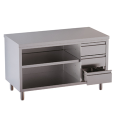 Vaiotec Topline Gastro-Arbeitsschrank, offen, mit 3 Schubladen rechts, 2000 × 600 mm