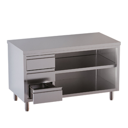 Vaiotec Topline Gastro-Arbeitsschrank, offen, mit 3 Schubladen links, 1800 × 700 mm