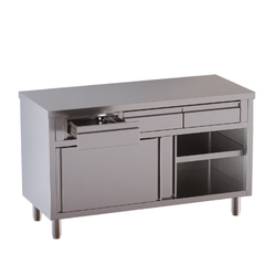 Vaiotec Topline Gastro-Arbeitsschrank, 2 Schiebetüren & 4 Schubladen oben, 1800 × 700 mm