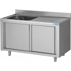 SARO Spülschrank mit Schiebetüren 1400mm, 1 Becken links