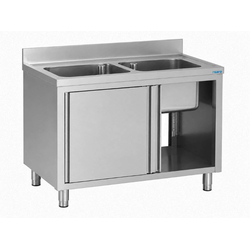 SARO Spülschrank mit Schiebetüren 1400mm, 2 Becken mittig