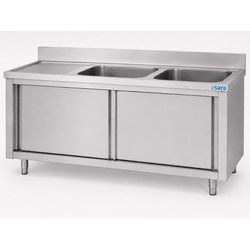 SARO Spülschrank mit Schiebetüren 2000mm, 2 Becken rechts