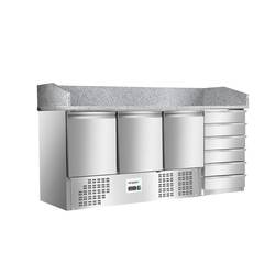 Bergman Basic-Line 800 Pizzakühltisch Mini 3-türig & 6 ungekühlten Schubladen - 400 l