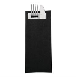 Europochette Schwarze Bestecktasche mit weißer Serviette (Box 500)