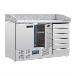 Polar Serie G 2-türiger Pizzakühltisch mit Marmorfläche und 6 Schubladen 257L