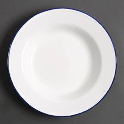 Olympia emaillierte Suppenteller weiß-blau 24,5cm