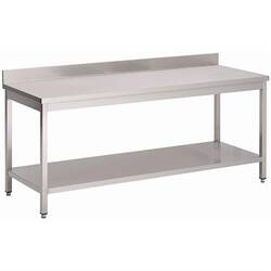 Gastro M Arbeitstisch aus Edelstahl mit Aufkantung und Regalboden 120cm