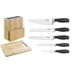 Vogue Prep Like A Pro 5 Teiliges Softgrip Messerset mit Messerblock und Schneidebrett