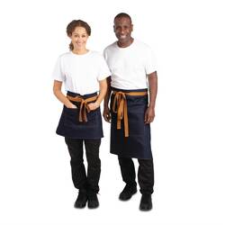Southside kurze Bistroschürze Denim blau mit hellbraunen Bändern