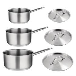 Vogue Kochen wie die Profis Set von 3x Stieltöpfen aus Edelstahl