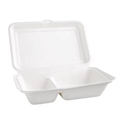 Fiesta Compostable kompostierbare Menüboxen aus Bagasse mit Klappdeckel weiß 2-geteilt (200 Stück)