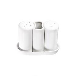 Stalgast 12 Menagen, 3-tlg., Salz/Pfeffer/Zahnstocher, reinweißes Hotelporzellan, Serie Isabell, H. 92 mm, B. 120 mm