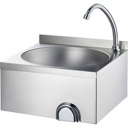 Stalgast Edelstahl Handwaschbecken mit Kniebedienung, inkl. Armatur, Wandmontage, 400 mm x 400 mm x 225 mm (BxTxH)