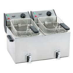 ROLLER GRILL Fritteuse mit zwei Becken, mit Ablasshahn, 2 x 8 Liter, Abmessung 590 x 450 x 370 mm (BxTxH)