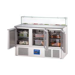 Stalgast Pizzatisch mit Kühlaufsatz und Glasabdeckung, 3-türig, 8x GN1/6, Serie Starline