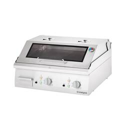 Stalgast Edelstahl Elektro-Griddleplatte als Tischgerät mit Deckel, 800x700 mm, ½ glatte/½ gerillte Grillfläche, Serie 700 ND