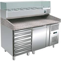 Stalgast, Edelstahl Pizza-Zubereitungstisch EN 400x600 mm mit Schubladen und Kühlaufsatz 7x GN 1/4