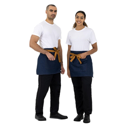 Southside kurze Bistroschürze Denim blau mit hellbraunen Bändern
