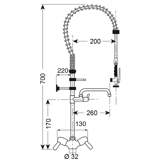 Gastro M Einloch-Geschirrbrause niedriges Modell mit Schwenkhahn, Bild 2