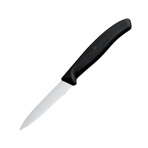 Victorinox Schälmesser Spitz Wellenschliff 8cm Schwarz