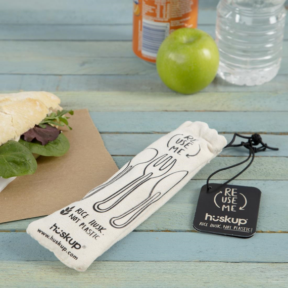 Wiederverwendbares Reisschalen-Besteckset - Messergabellöffel im Jutesack, Bild 7