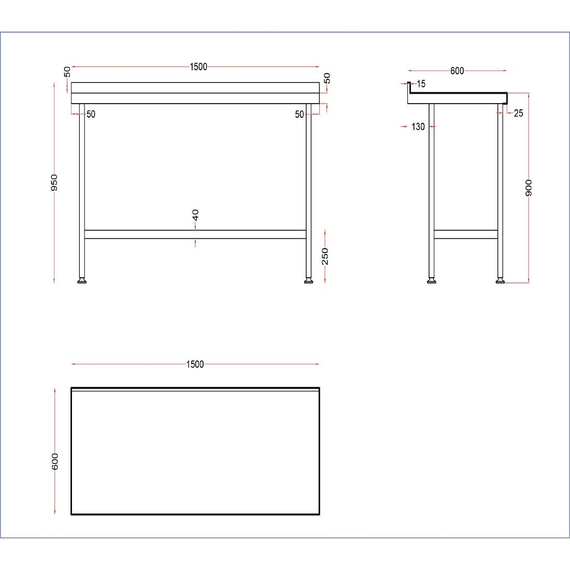 Holmes Wandtisch aus Edelstahl mit Aufkantung 1500 mm, Bild 2