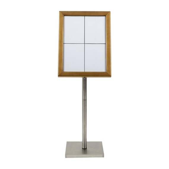 Securit Menükartenhalter mit weißen LEDs aus Teakholz 4xA4 mit Pfosten und Sockel, Bild 5