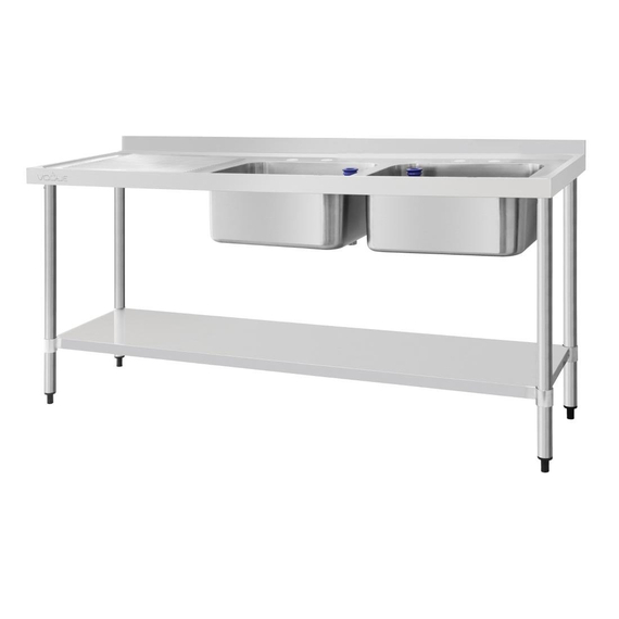 Vogue Edelstahlspüle Doppelwaschbecken Abtropffläche links 180x60cm