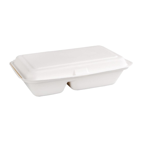 Fiesta Compostable kompostierbare Menüboxen aus Bagasse mit Klappdeckel weiß 2-geteilt (200 Stück), Bild 4