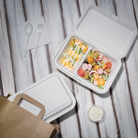 Fiesta Compostable kompostierbare Menüboxen aus Bagasse mit Klappdeckel weiß 2-geteilt (200 Stück), Bild 2