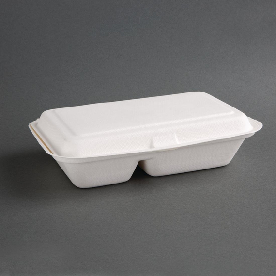 Fiesta Compostable kompostierbare Menüboxen aus Bagasse mit Klappdeckel weiß 2-geteilt (200 Stück), Bild 3