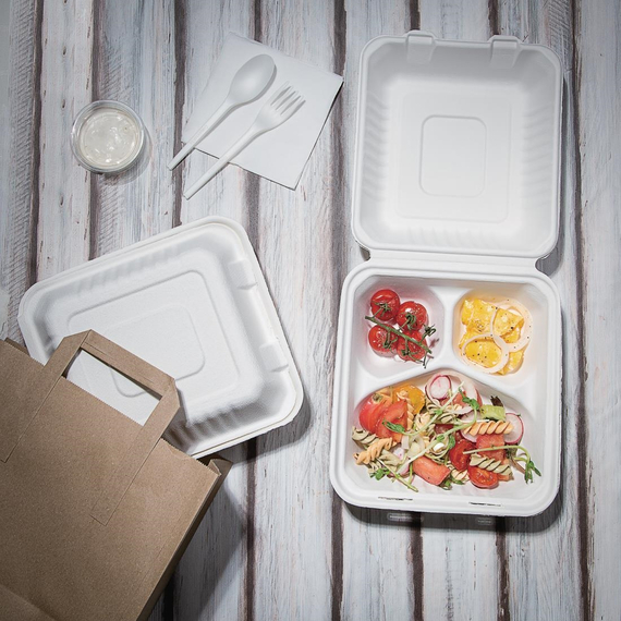 Fiesta Compostable kompostierbare Menüboxen aus Bagasse mit Klappdeckel 3-geteilt (200 Stück), Bild 2