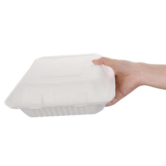 Fiesta Compostable kompostierbare Menüboxen aus Bagasse mit Klappdeckel 23,6cm (200 Stück), Bild 6