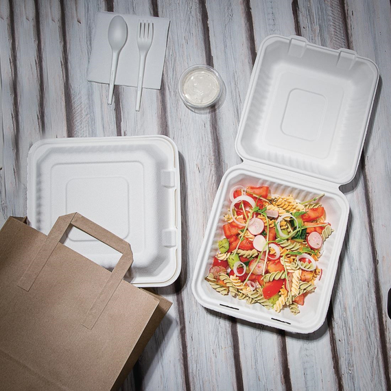 Fiesta Compostable kompostierbare Menüboxen aus Bagasse mit Klappdeckel 23,6cm (200 Stück), Bild 7