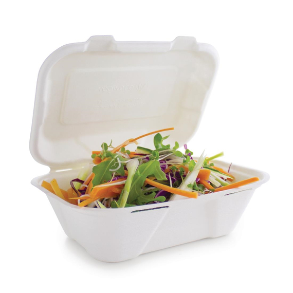 Vegware kompostierbare Einweg Menüboxen mit Klappdeckel aus Bagasse 22,8cm (200 Stück), Bild 5