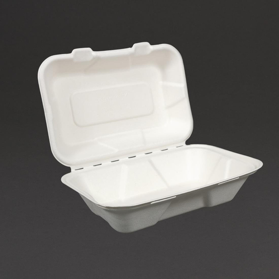 Vegware kompostierbare Einweg Menüboxen mit Klappdeckel aus Bagasse 22,8cm (200 Stück), Bild 6