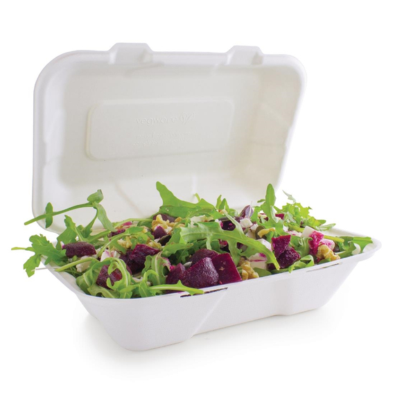Vegware kompostierbare Einweg Menüboxen mit Klappdeckel aus Bagasse 22,8cm (200 Stück), Bild 2