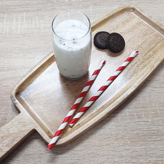 Fiesta Kompostierbare Papierlöffelstrohhalm Rot & Weiß Gestreift 210x8mm (250 Stück), Bild 4