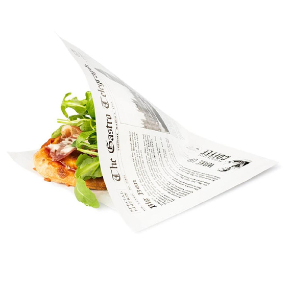 Sier Einweg Fettabweisende Papiertüte Zeitungspapier 2 Seiten offen 170 x 170 mm (300 Stück)