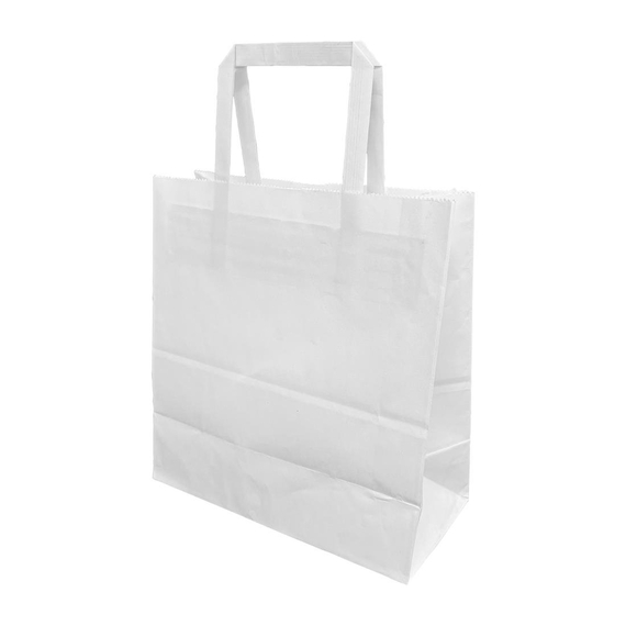 Fiesta Recyclingfähige Flachgriff Papiertragetaschen Weiß Mittel (250 Stück), Bild 3