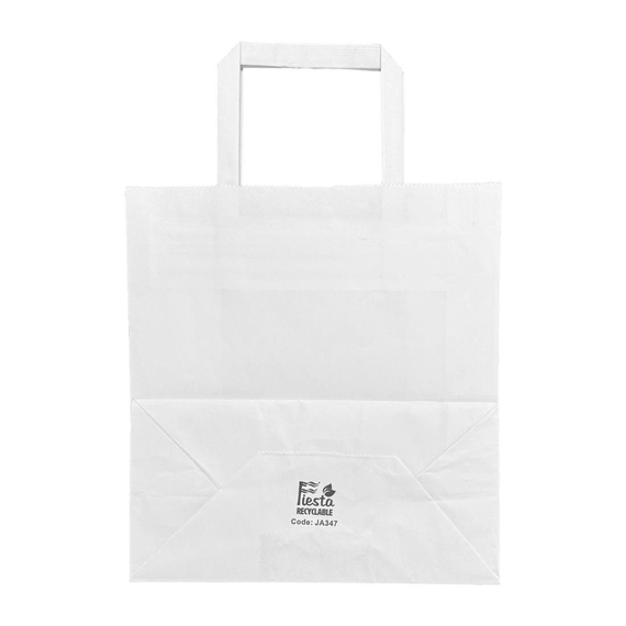 Fiesta Recyclingfähige Flachgriff Papiertragetaschen Weiß Mittel (250 Stück), Bild 2