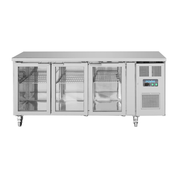 Polar U-Serie Premium 3-türiger Thekenkühlschrank mit Glastüren