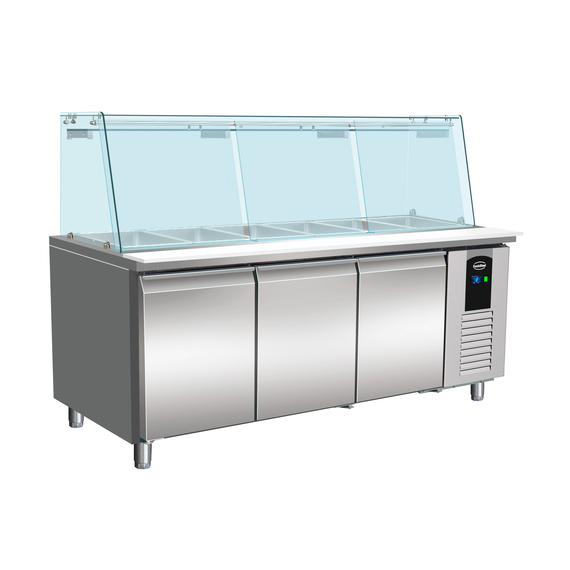 Combisteel Standard Line Kühltisch mit Glas 3 Türen  5X 1/1 Gn Behälter