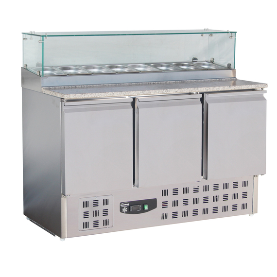 Combisteel Compact Line Pizzatisch mit Glas 3 Türen