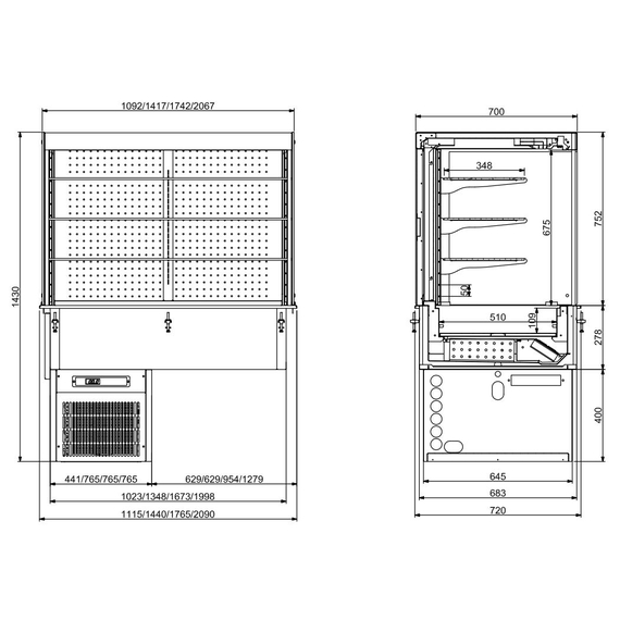Combisteel Einbau Wandmodell Kühlvitrine Eckig  mit Rollvorhang  3/1 Gn, Bild 2