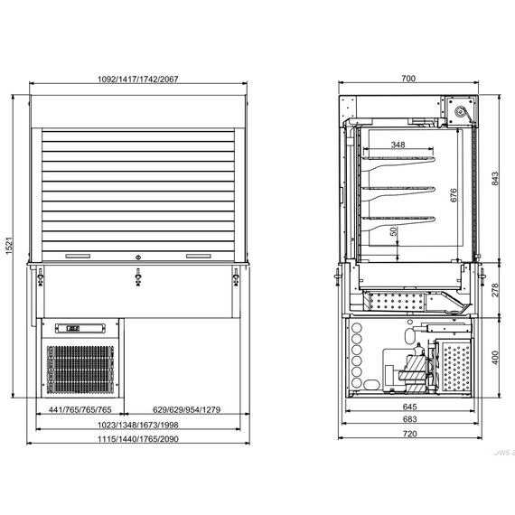 Combisteel Einbau Wandmodell Kühlvitrine Eckig  - mit Jalousie 4/1 Gn, Bild 2