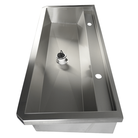 Combisteel Edelstahl Waschbecken 2 Ablasshahne 1200mm  Ablaufstopfen Und Schutzwand Inklusive, Exklusiv Hahne, Bild 7