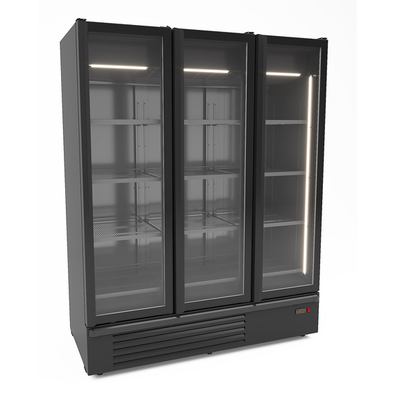 Combisteel Kühlschrank 3 Glastüren Schwarz 1555L